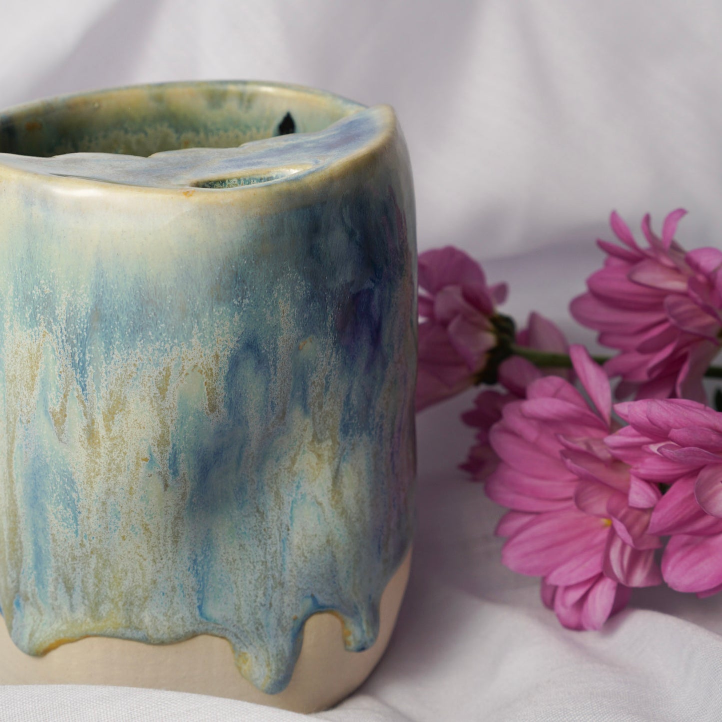 Travel mug artisanal bleu et vert, Grenadine, fait au Québec